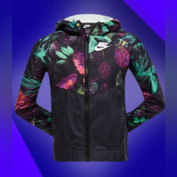 Nike Kids' Black and Green Floral Windbreaker Jacket Size XSmall - Picture 3 of 9